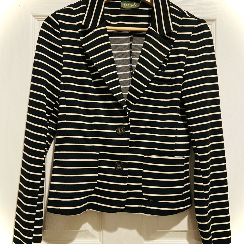 Maude Black and White Striped Ponte Blazer